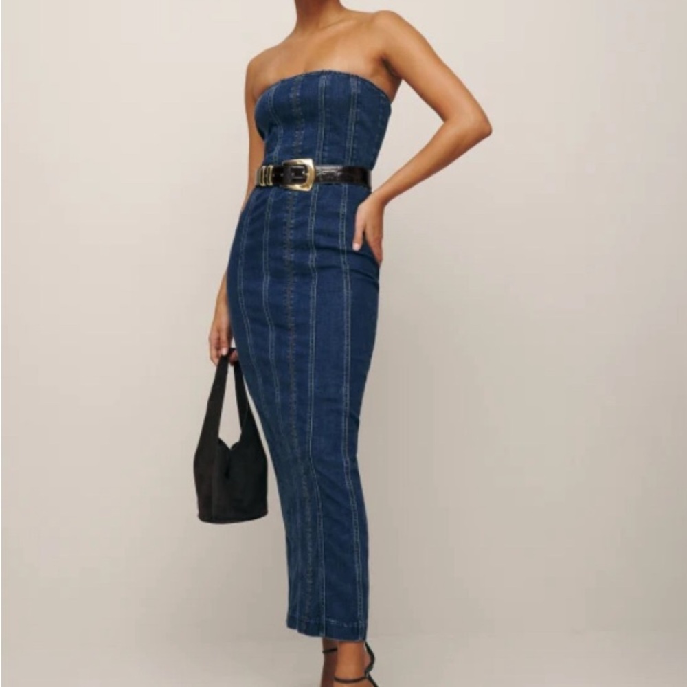 Reformation Anais Strapless Denim Midi Dress Size 12